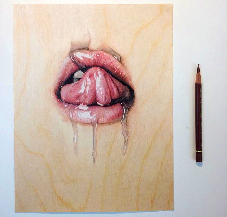 lips color pencil drawing