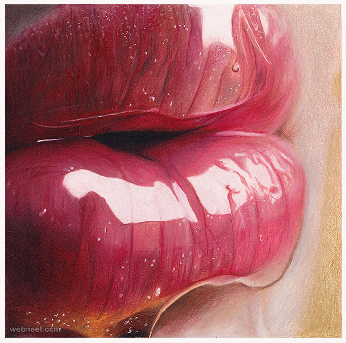lips color pencil drawing