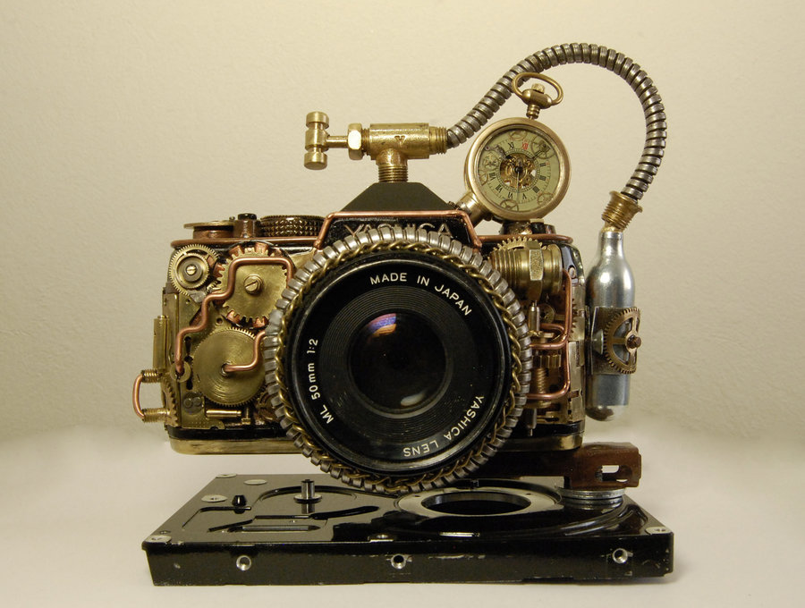 steampunk camera sculpture