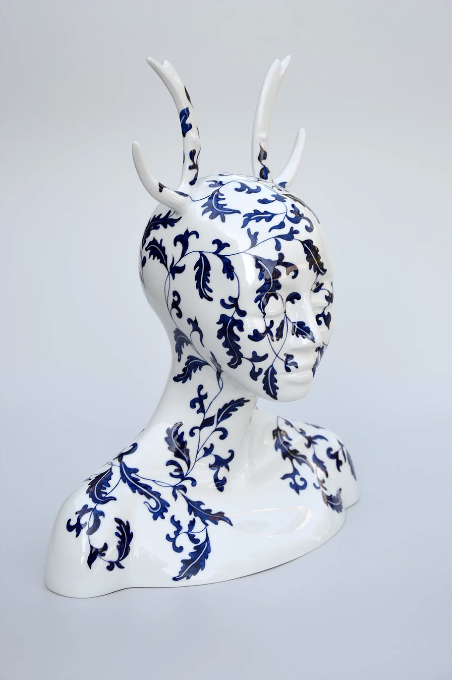 blue porcelain sculptures