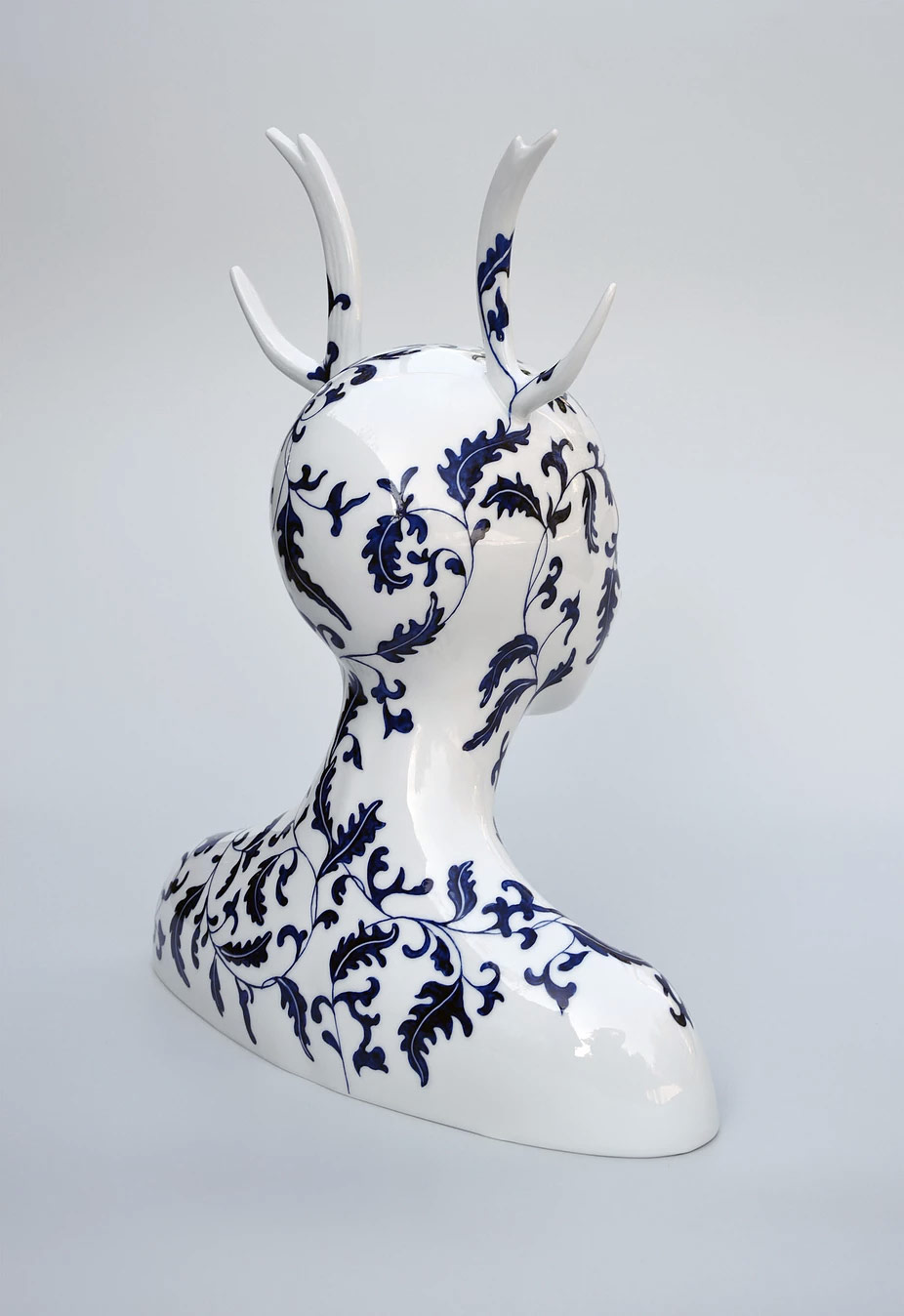 blue porcelain sculptures