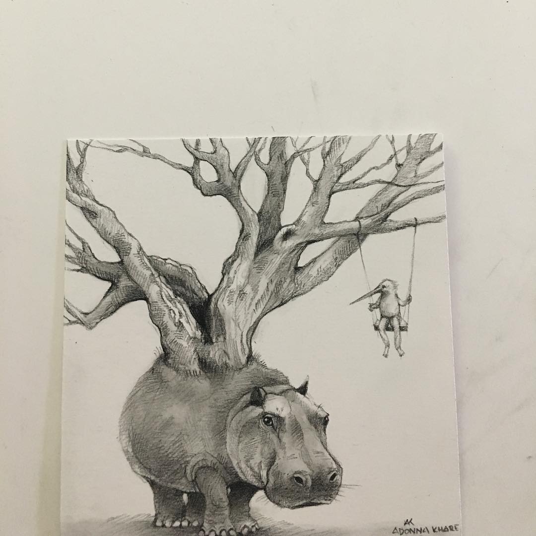 hippo funny drawing
