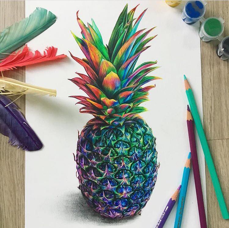 pineapple color pencil drawing