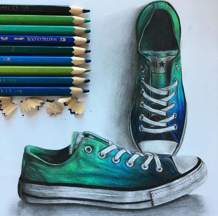 shoes color pencil drawing
